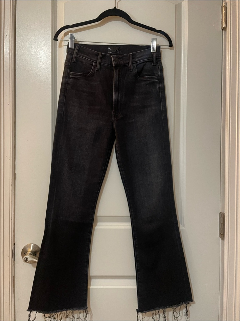 MOTHER Black Bootcut Jeans with Raw Hem